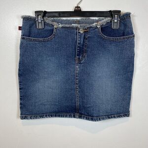 YMI‎ Denim Skirt Cotton Size 9 Woman Blue Fringed Waist